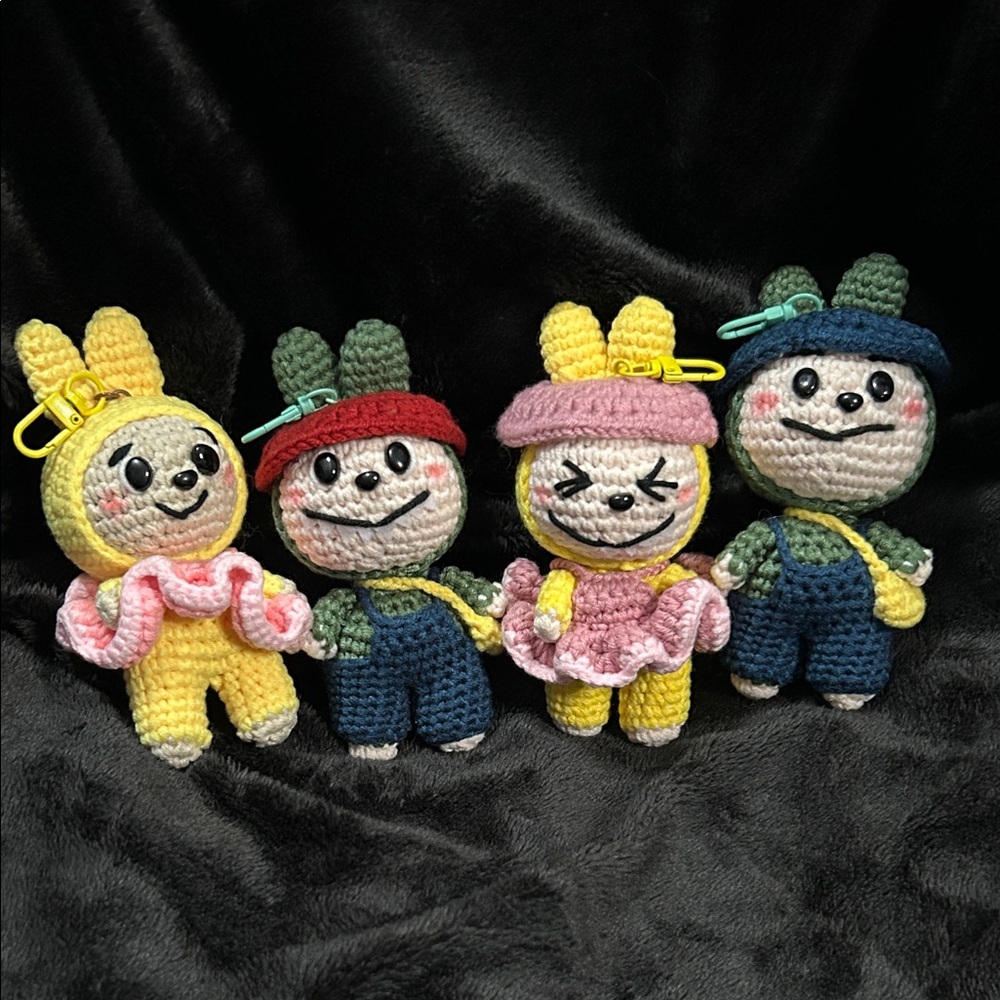 Crochet Bunny Toy Set - Yellow, Pink, Green